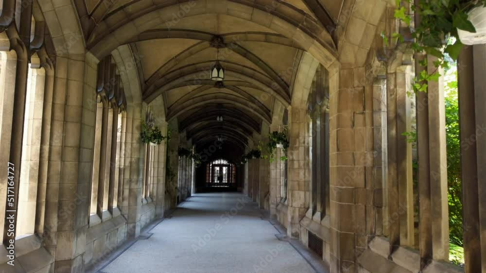 A corridor that forms a section of the college cloisters. Knox College is a postgraduate theological college of the University of Toronto in Toronto, Ontario, Canada. A corridor that forms a section of the college cloisters. Knox College is a postgraduate theological college of the University of Toronto in Toronto, Ontario, Canada.
