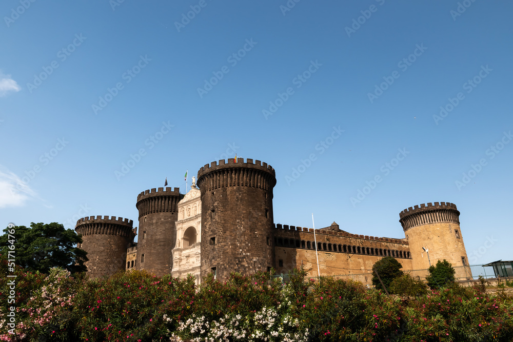 Castel Nuovo (Maschio Angioino), Medieval castle in Naples, Italy with clear blue sky