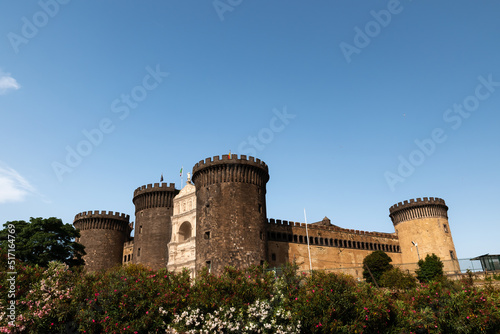Castel Nuovo (Maschio Angioino), Medieval castle in Naples, Italy with clear blue sky