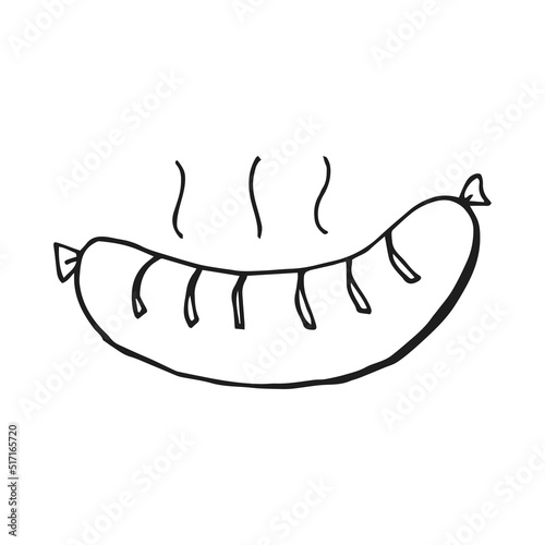 Oktoberfest 2022 - Beer Festival. Hand-drawn Doodle outline bavarian sausage on a white background. German Traditional holiday.
