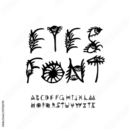 Eyes Font hand drawn letters using human eyes distorted. Original concept and design.
