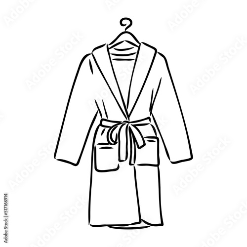 Bath robe, robe for the shower, bathrobe, doodle style, sketch illustration, hand drawn, vector