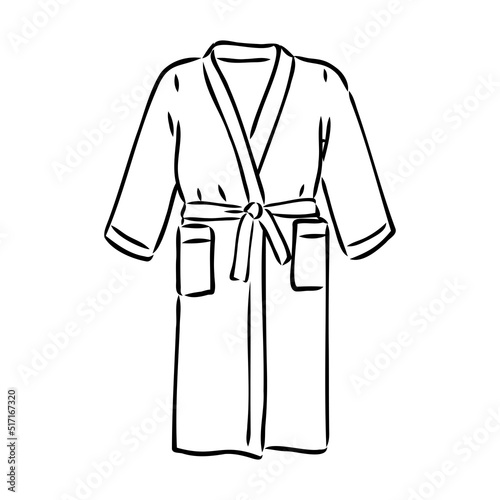 Bath robe, robe for the shower, bathrobe, doodle style, sketch illustration, hand drawn, vector