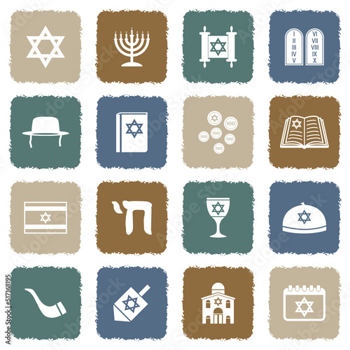 Hanukkah Icons. Grunge Color Flat Design. Vector Illustration.