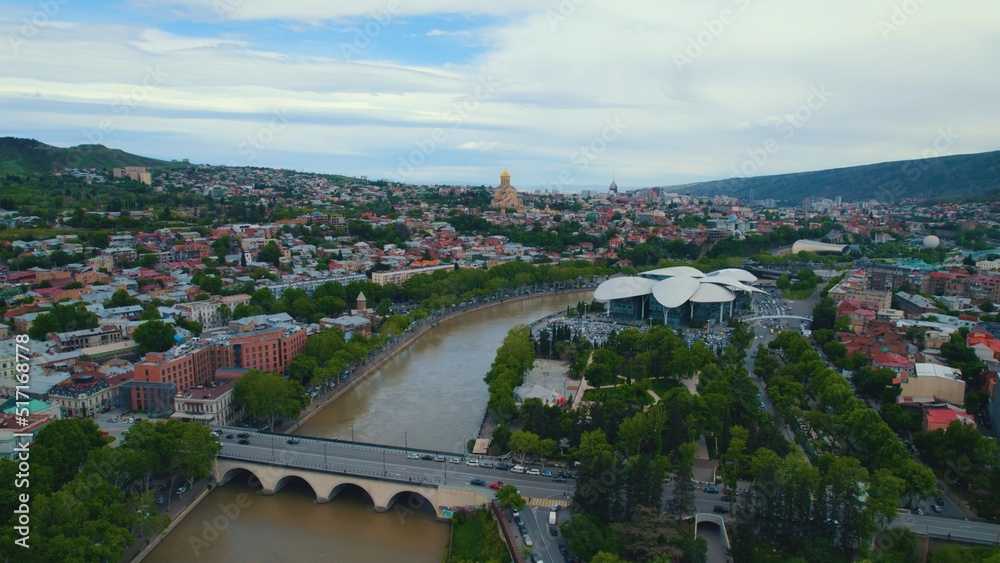 aerial view of Tbilisi center, Georgia, famous landmarks. High quality photo