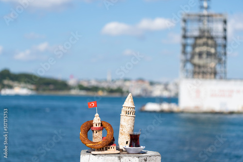 Maiden's Tower and Turkish Tea, Uskudar Coast Bosphorus Istanbul, Turkey photo