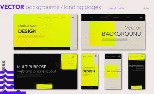 Collection of landing page templates. Modern gradient backgrounds for multi purpose use, phone and web layout	