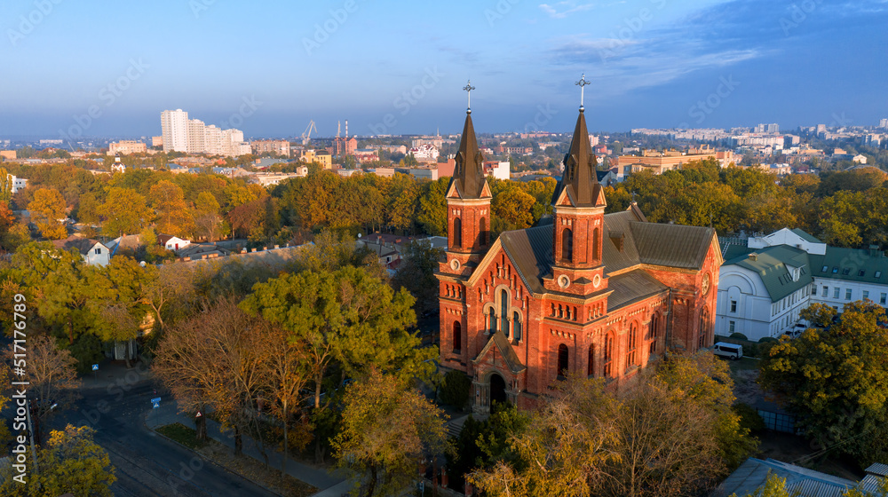 Catholic temple. Church of St. Joseph. Ukraine. Nikolaev: November 14, 2020. The city before the war.