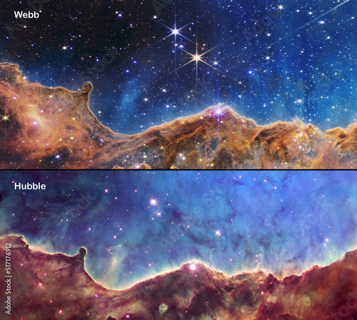 Photo Webb and Hubble telescopes side-by-side comparisons visual gains