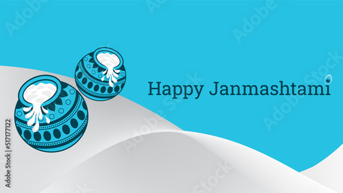 Dahi handi Painted with traditional patterns with bansuri on flat white background, Happy Janmashtami vector illustration. photo