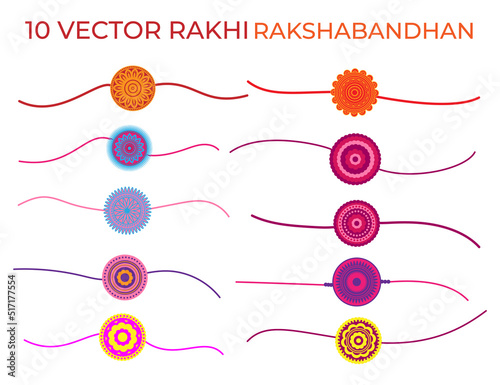 Obraz na plátně Set of 10 vector Rakhi for Indian festival of Rakshabandhan, 10 decorative rakhi