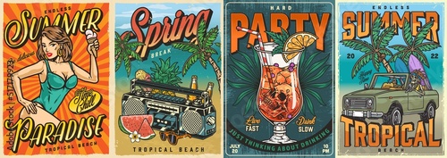 Beach party set flyers colorful