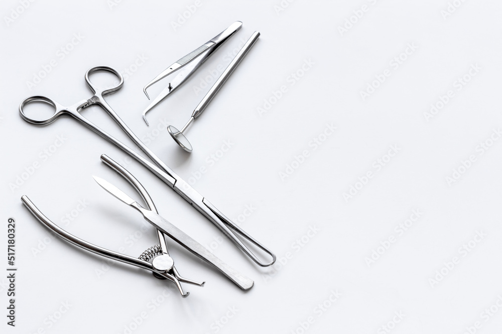 Medical steel equipment tools for surgery or dentistry. Healthcare background Medical steel equipment tools for surgery or dentistry. Healthcare background