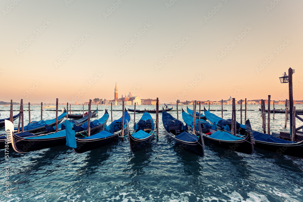 Gondolas at the Grand Channel in Venice. 
