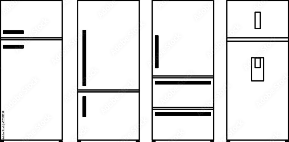 Neveras de diferentes formas en icono vector. Vista de frente y de cerca Neveras de diferentes formas en icono vector. Vista de frente y de cerca