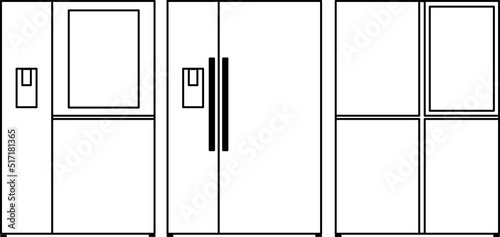 Neveras de diferentes formas en icono vector. Vista de frente y de cerca