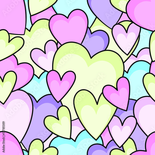Cute seamless pattern heart shape doodle style in sweet pastel