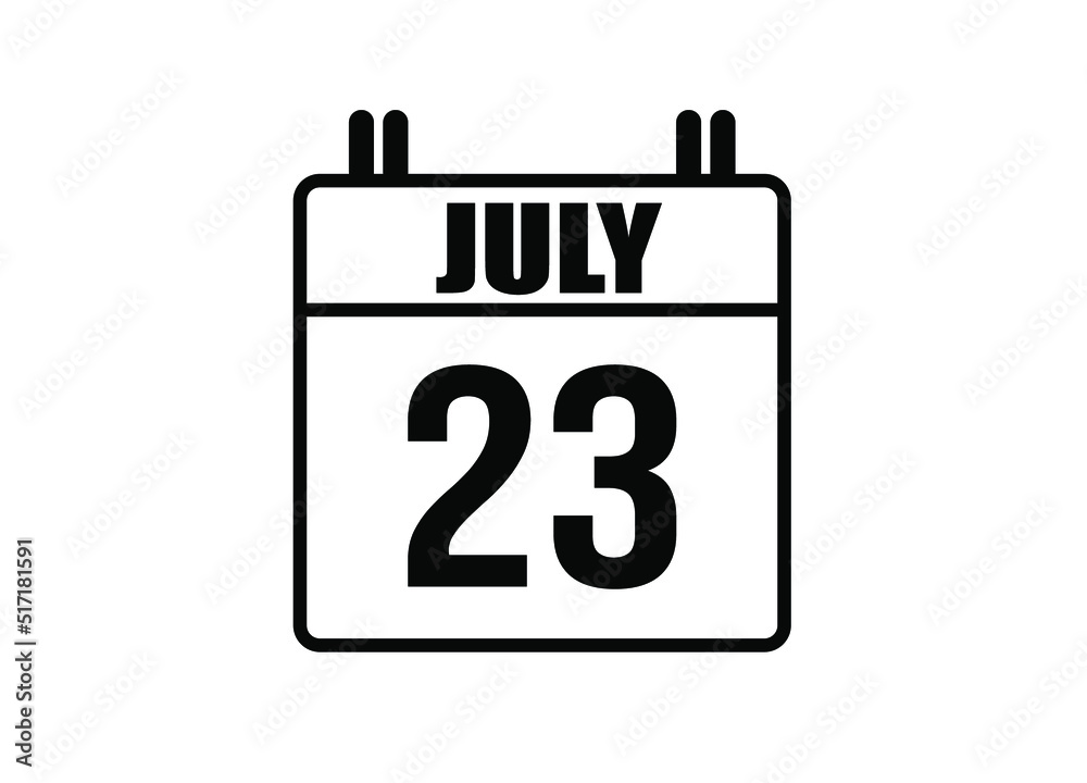 Fototapeta premium 23 july calendar. Simple calendar page for the month of July. Black vector on white background.