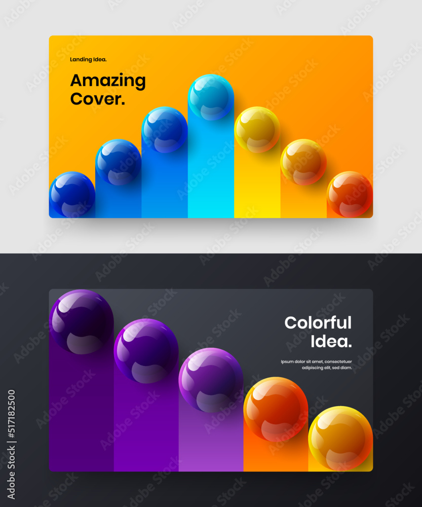 Creative leaflet design vector layout collection. Amazing realistic balls presentation illustration set.