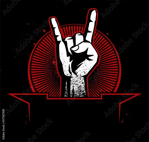 Band aid logo design concept. Rock symbol, male hand. Heavy metal sign. photo