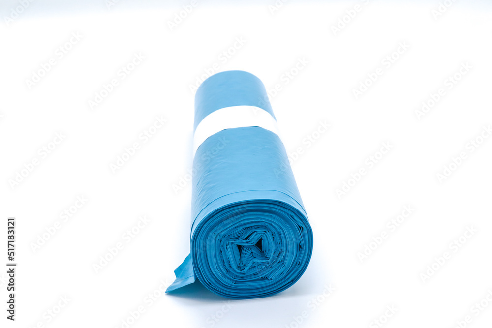 blue color garbage bag roll on white background blue color garbage bag roll on white background