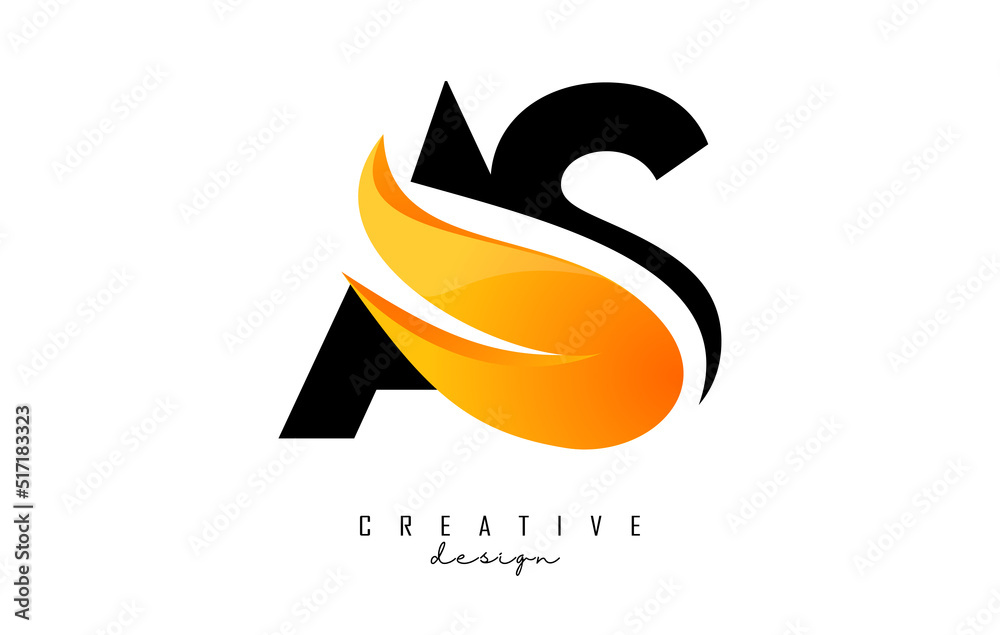 Vector illustration of abstract letters AS a S with fire flames and Orange Swoosh design. Letters A and S logo with creative cut and shape. Vector illustration of abstract letters AS a S with fire flames and Orange Swoosh design. Letters A and S logo with creative cut and shape.