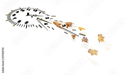 autumn clock breaking and leaves leaf of plane tree in the wind  isolated for  autumn  background © sea and sun
