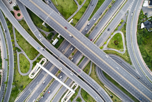 Aerial view city junction transport road with vehicle