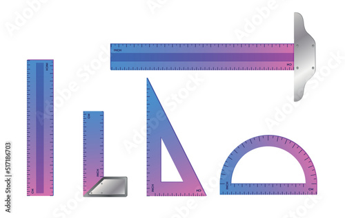 A set of blue purple gradient rulers (vector illustration)