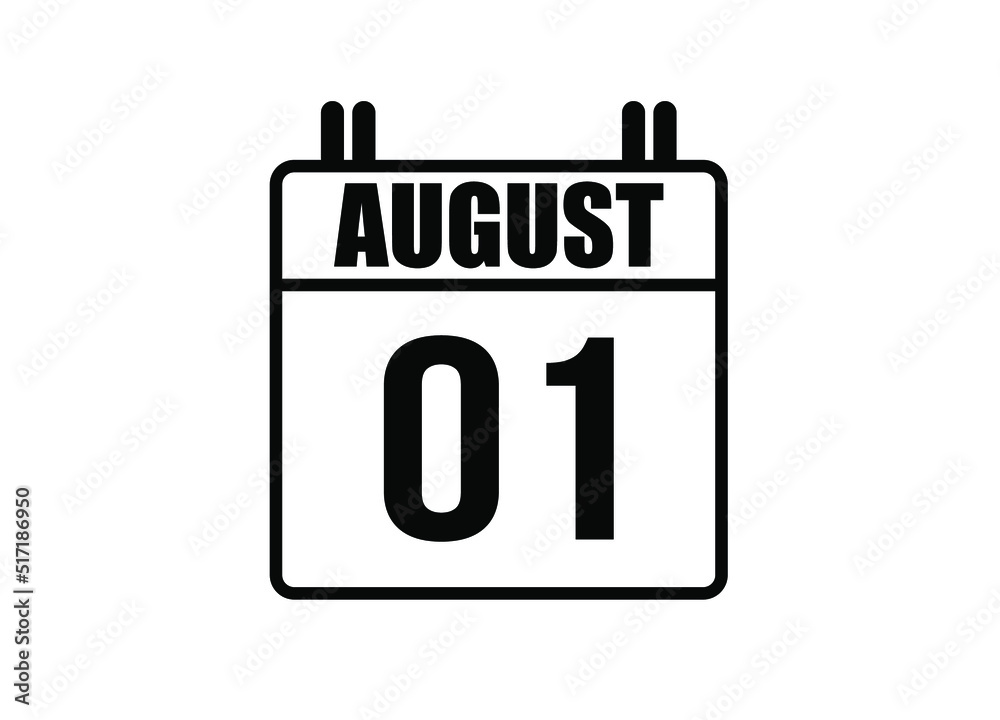 1 August calendar. Simple calendar page for the month of August. Black vector on white background. 1 August calendar. Simple calendar page for the month of August. Black vector on white background.