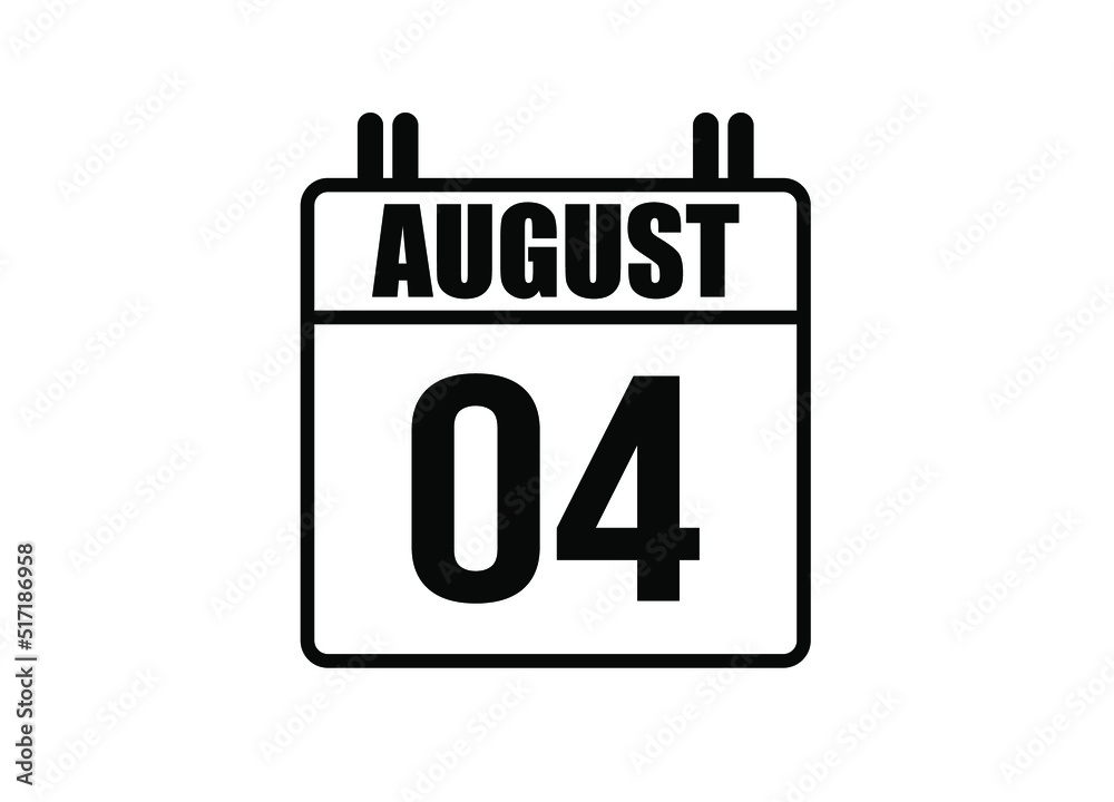 4 August calendar. Simple calendar page for the month of August. Black vector on white background. 4 August calendar. Simple calendar page for the month of August. Black vector on white background.