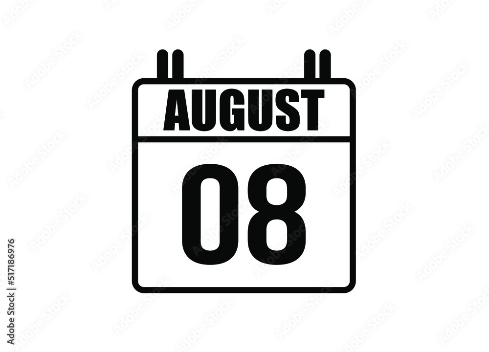 8 August calendar. Simple calendar page for the month of August. Black vector on white background. 8 August calendar. Simple calendar page for the month of August. Black vector on white background.