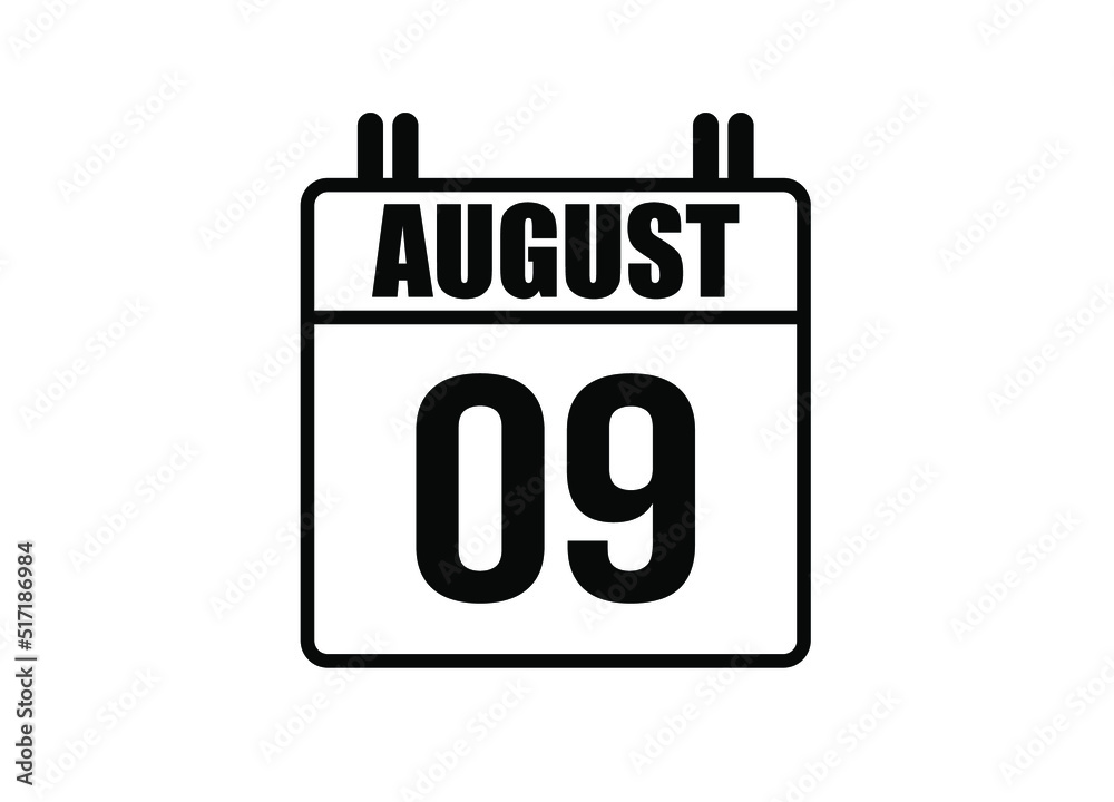 9 August calendar. Simple calendar page for the month of August. Black vector on white background. 9 August calendar. Simple calendar page for the month of August. Black vector on white background.