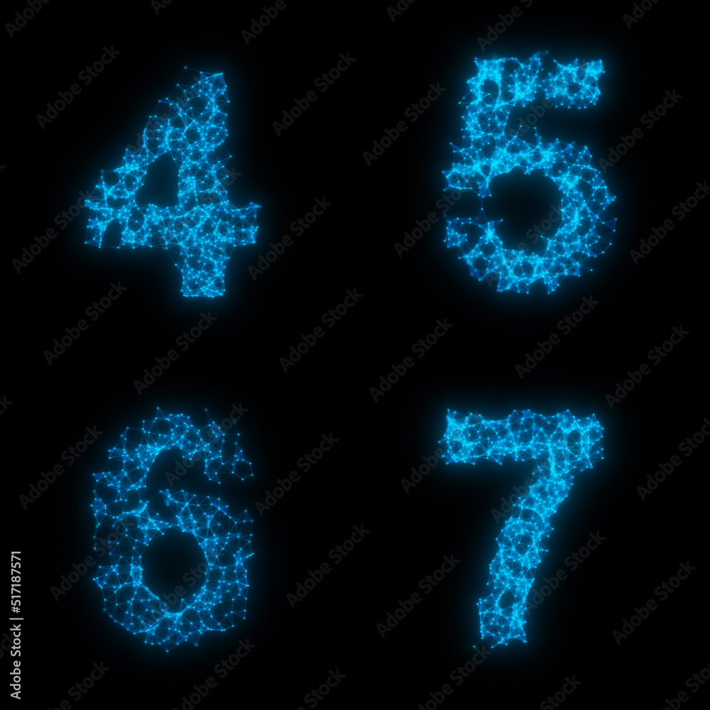 Set of Plexus Style Numbers on Black Background