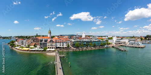 Friedrichshafen waterfront panorama with port harbor at lake Constance Bodensee travel traveling from above top view in Germany photo