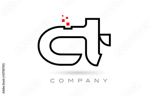 CT connected alphabet letter logo icon combination design with dots and red color. Creative template for company and business