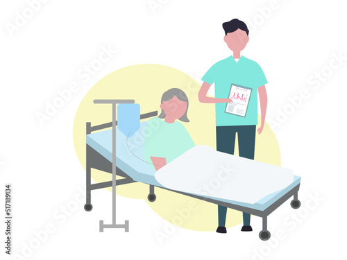 入院する老人と医者 ベッド 介護 福祉 医療 病院 治療 ベクターイラスト