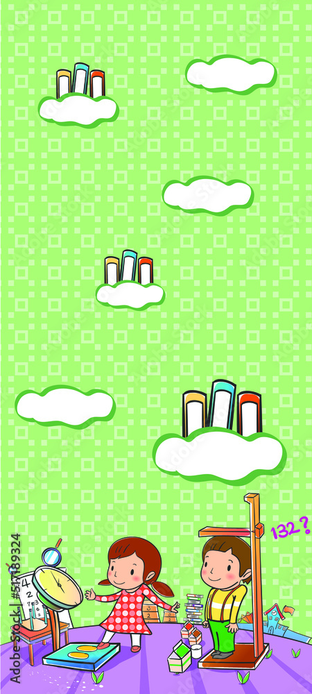 Fototapeta premium kids dream vertical illustrations school student cartoon school gate learning