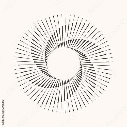 Spiral with lines in circle as endless symbol. Abstract geometric art line background, logo, icon or tattoo.