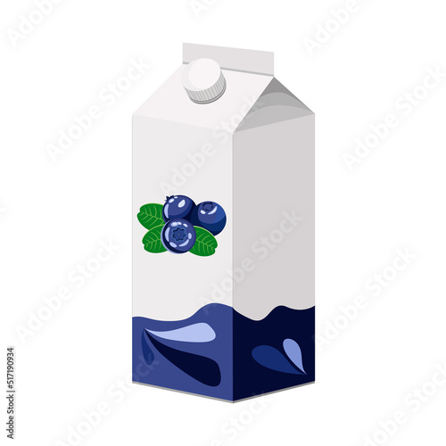 Blueberry juice in a cardboard box on a white background.Vector illustration of a drink.
