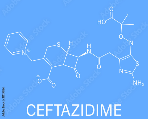 Skeletal formula of Ceftazidime cephalosporin antibiotic drug molecule.