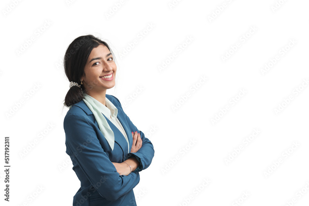 Young Venezuelan businesswoman smiling and looking at camera. Isolated over white background. Young Venezuelan businesswoman smiling and looking at camera. Isolated over white background.