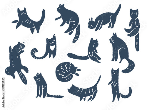 A set of silhouettes of cats in the doodle style. Vector illustration