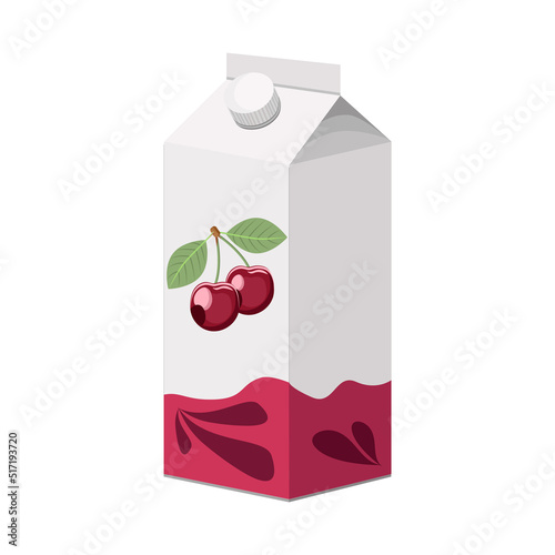 Cherry juice in a cardboard box on a white background.Vector illustration of a drink.
