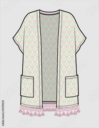 DROP SHOULDER SHRUG WITH POCKETS AND TASSEL LACE