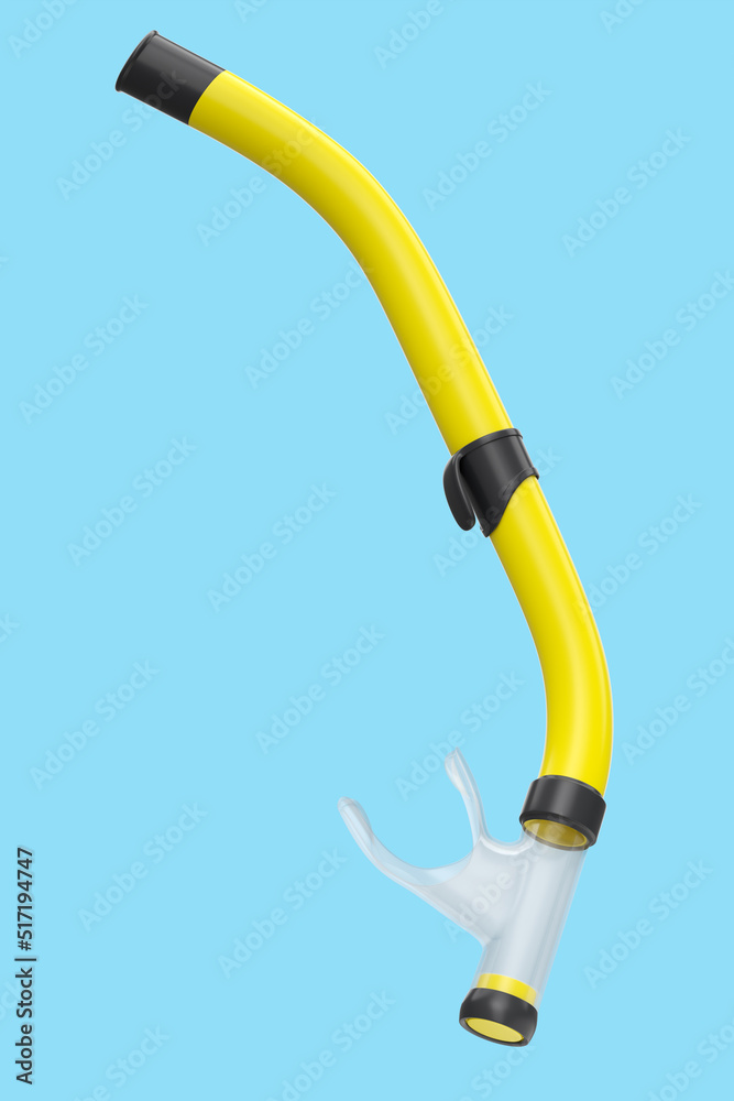 Yellow snorkel for diving and swimming in the pool isolated on blue background Yellow snorkel for diving and swimming in the pool isolated on blue background