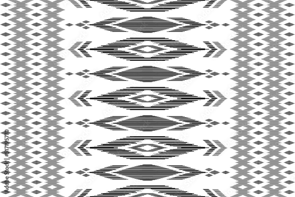 Fototapeta premium ikat tribal striped seamless pattern. Geometric black-white background design for clothes, wrapping, fabric, Vector illustration embroidery style.