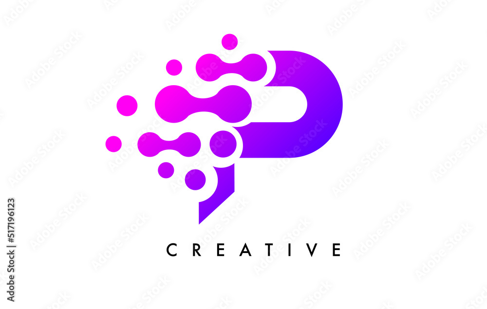 Bubbles Dots Letter P Logo Design. Creative Letter Icon with Blue Bubbles and Circular Dots Vector Bubbles Dots Letter P Logo Design. Creative Letter Icon with Blue Bubbles and Circular Dots Vector