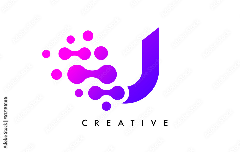 Obraz premium Bubbles Dots Letter U Logo Design. Creative Letter Icon with Blue Bubbles and Circular Dots Vector