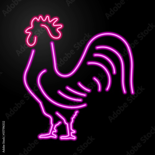 rooster neon sign, modern glowing banner design, colorful modern design trends on black background. Vector illustration.